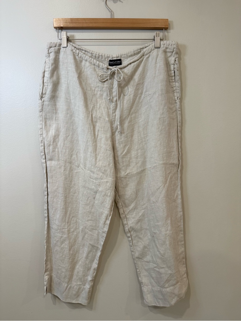 Carol LeValley San Francisco 100% Linen Drawstring Cropped Pants